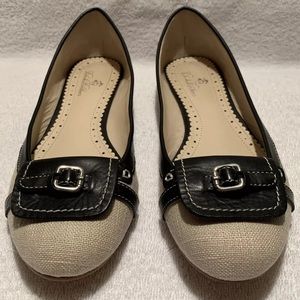Brooks Brothers Women's Black Multi Slip On Flat Sz 7 Linen Leather Silver Buckl